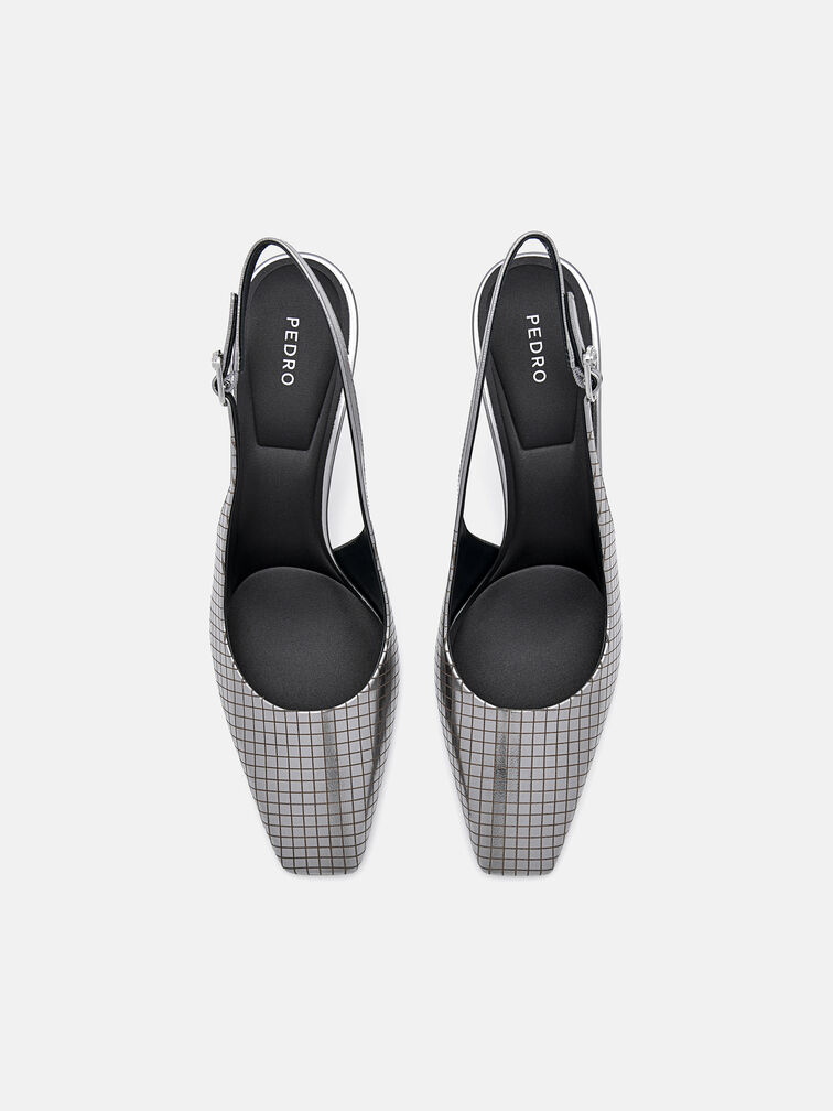 Metallic Leather Slingback Heel Pumps, Pewter
