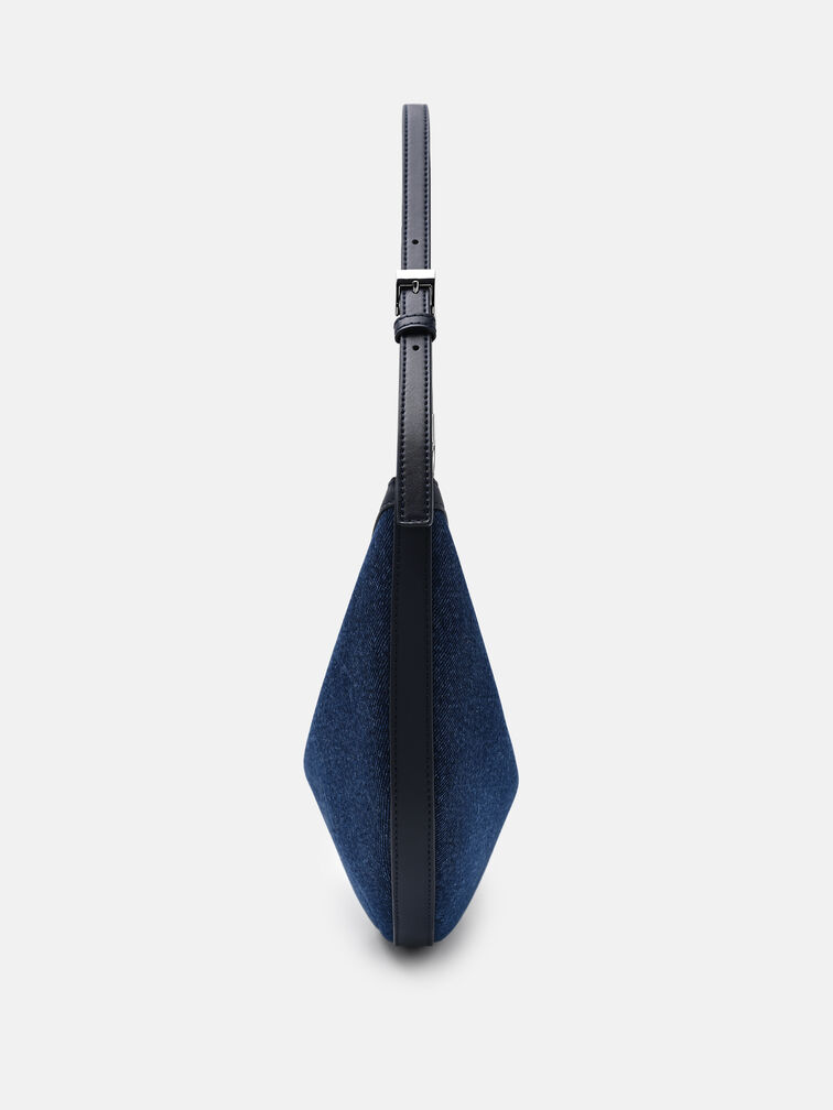 Jatte Denim Crescent Shoulder Bag, Blue Denim