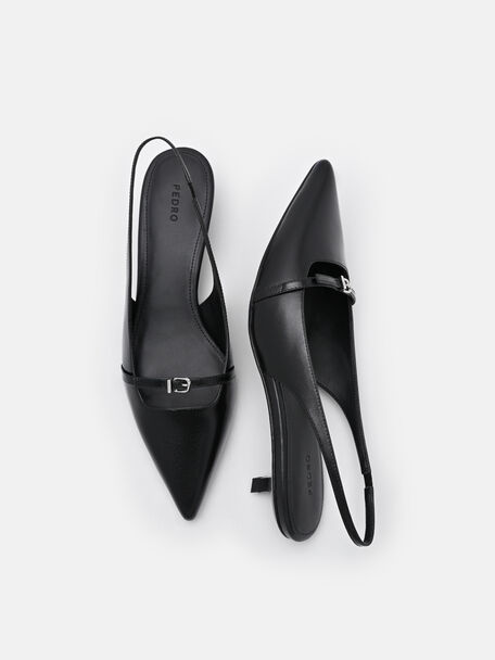 Maggie Leather Slingback Heel Pumps, Black