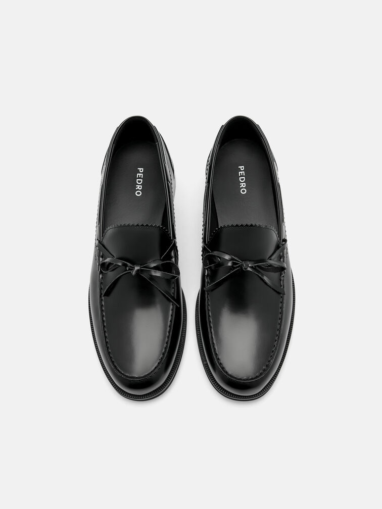 Leather Bow Loafers, Black