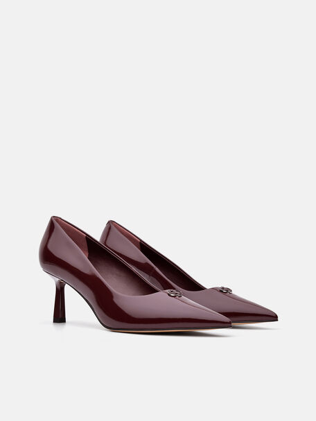 Leather Heel Pumps, Wine
