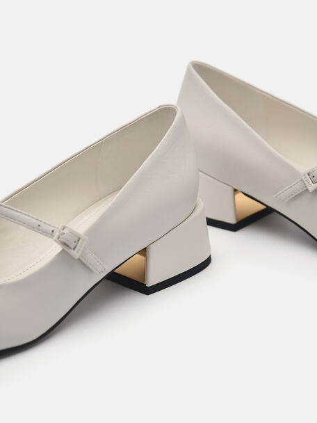 Bianca Leather Mary Jane Pumps, Chalk