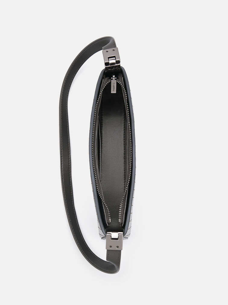 Jatte Metallic Leather Pouch, Silver