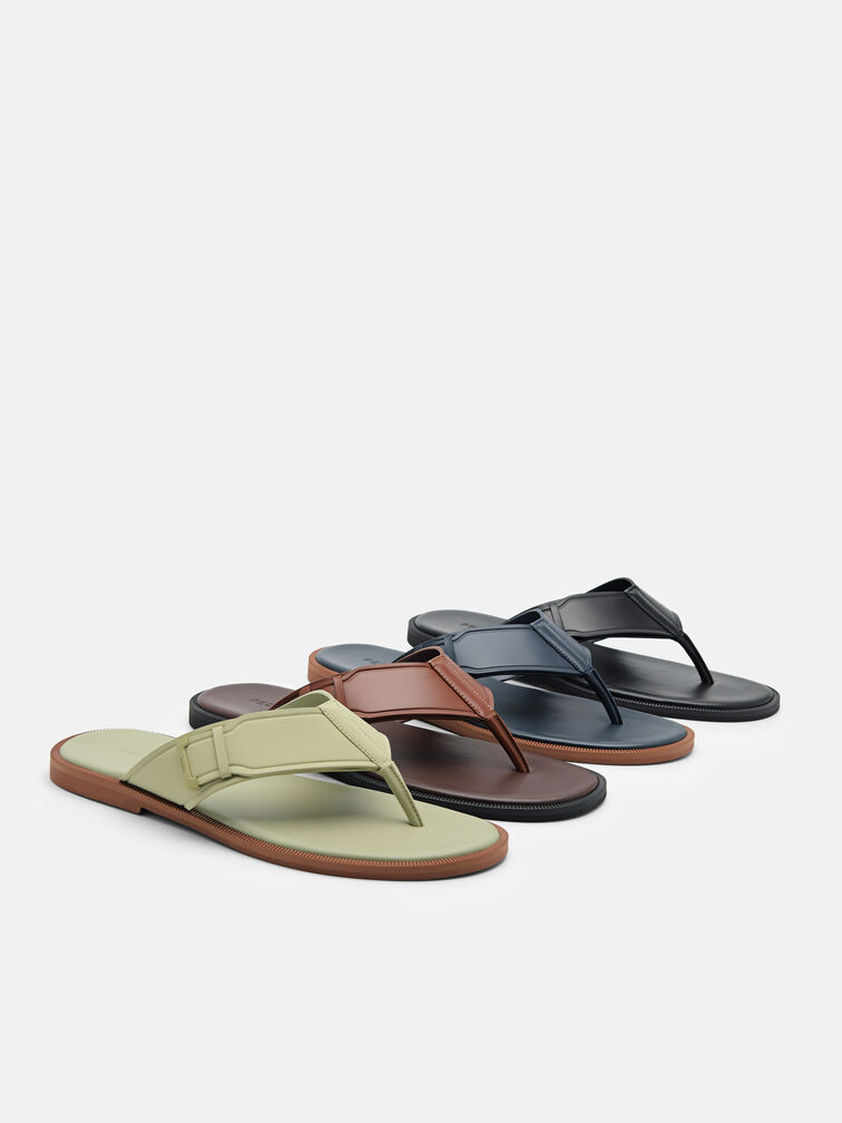 Buckle Thong Sandals, Black
