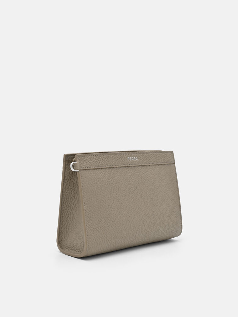 Leather Zipped Pouch, Taupe
