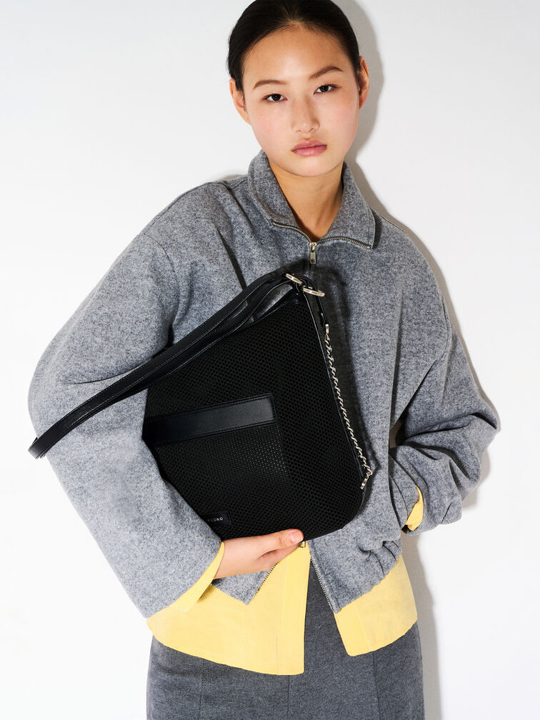 Mesh Slouchy Two-Way Carry Backpack, Black Fabric