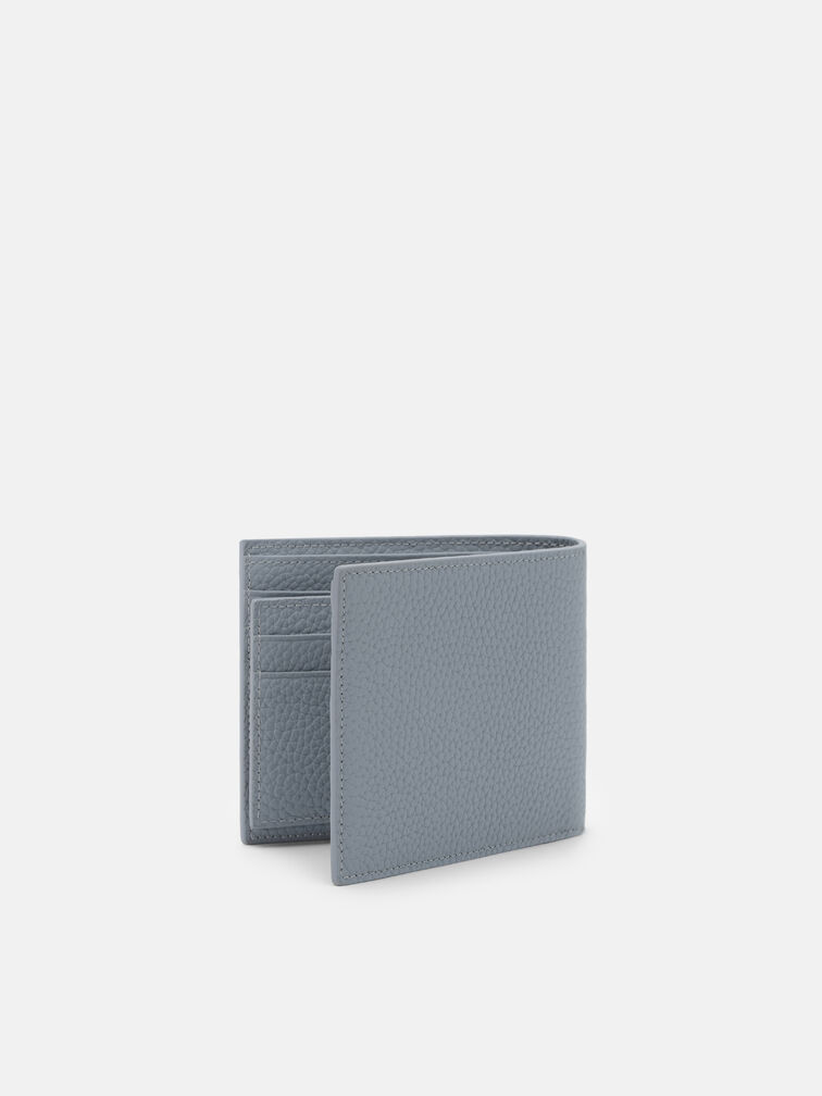 Tumbled Leather Bi-Fold Wallet with Insert, Slate Blue Tumble
