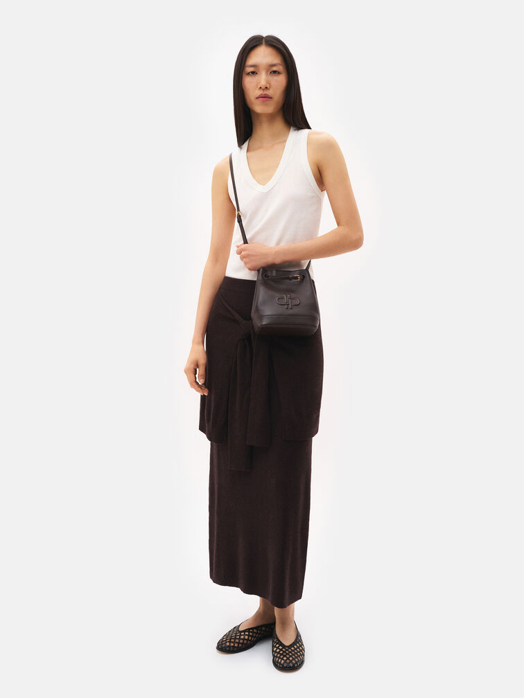 Loli Leather Bucket Bag, Dark Brown