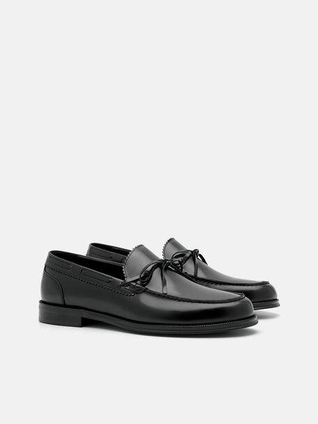 Leather Bow Loafers, Black