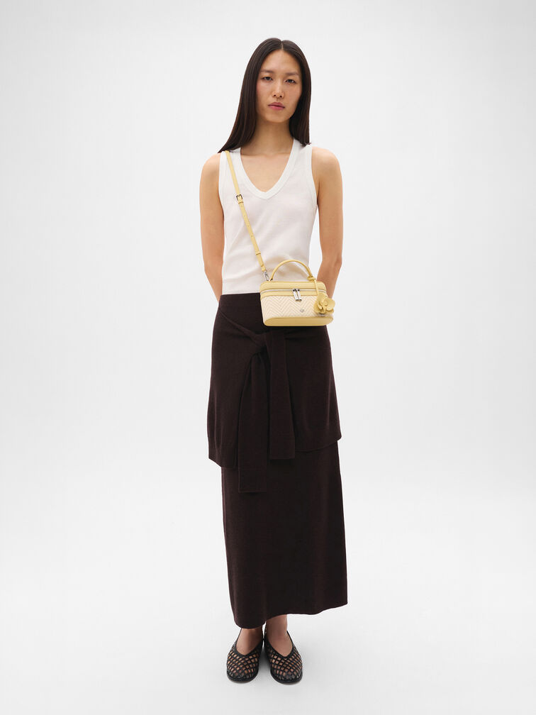 Ari Leather Woven Shoulder Bag, Yellow