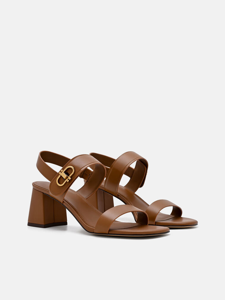 Sienna Leather Heel Sandals, Cognac