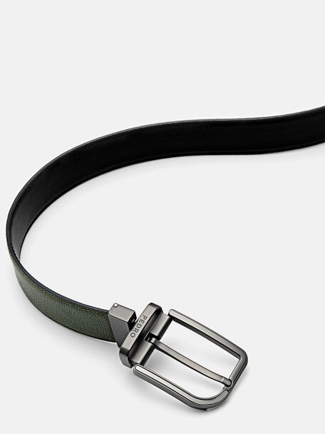 Embossed Leather Reversible Pin Belt, Black