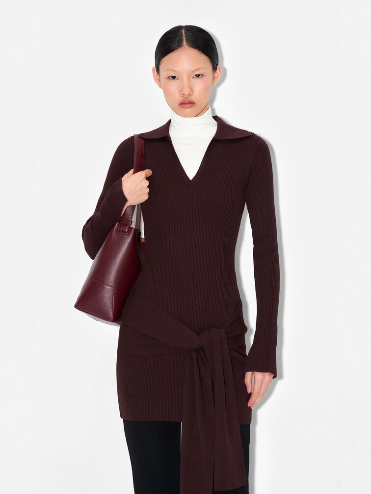 Leather Hobo Bag, Wine
