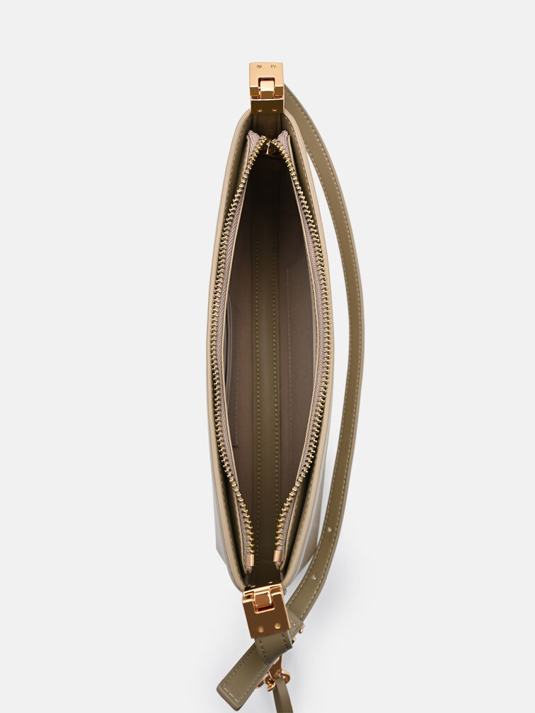 Jatte Leather Charm Shoulder Bag, Olive