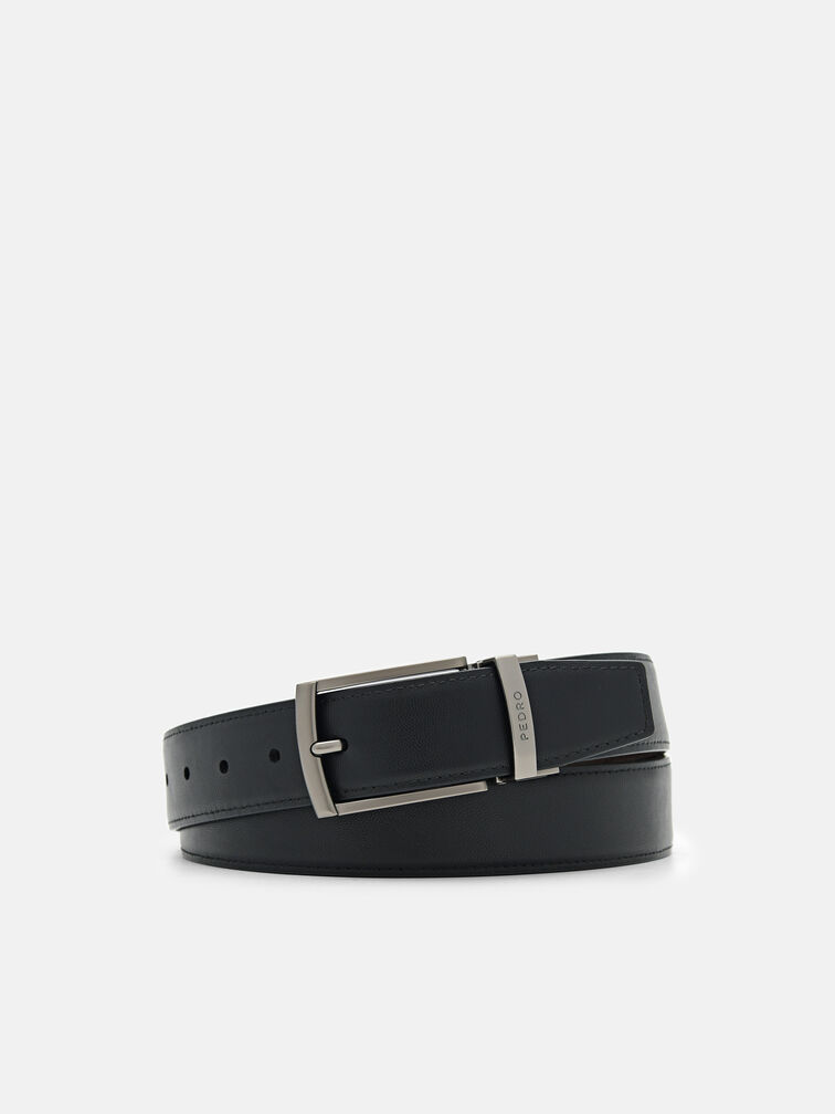 Leather Reversible Pin Belt, Black