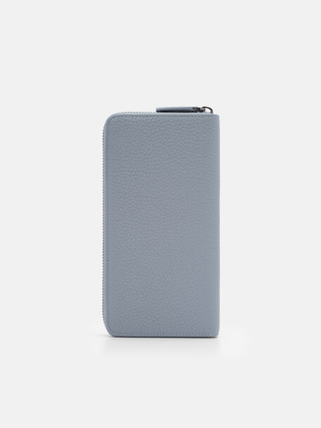 Tumbled Leather Long Wallet, Slate Blue Tumble