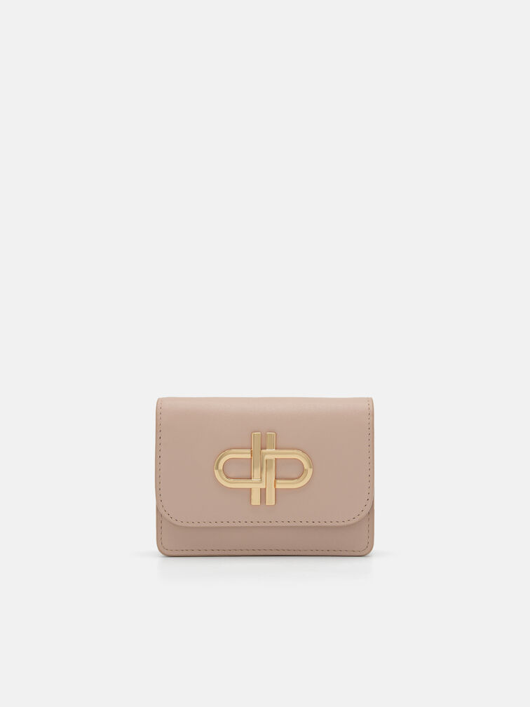 Leather Bi-Fold Card Holder, Nude