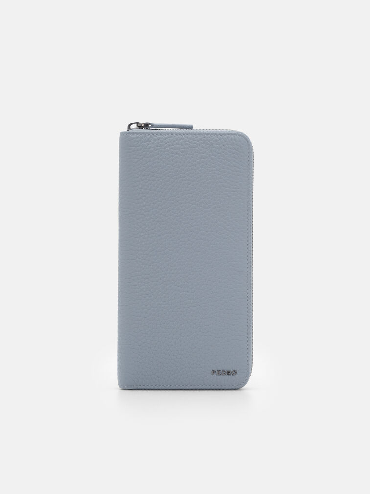 Tumbled Leather Long Wallet, Slate Blue Tumble