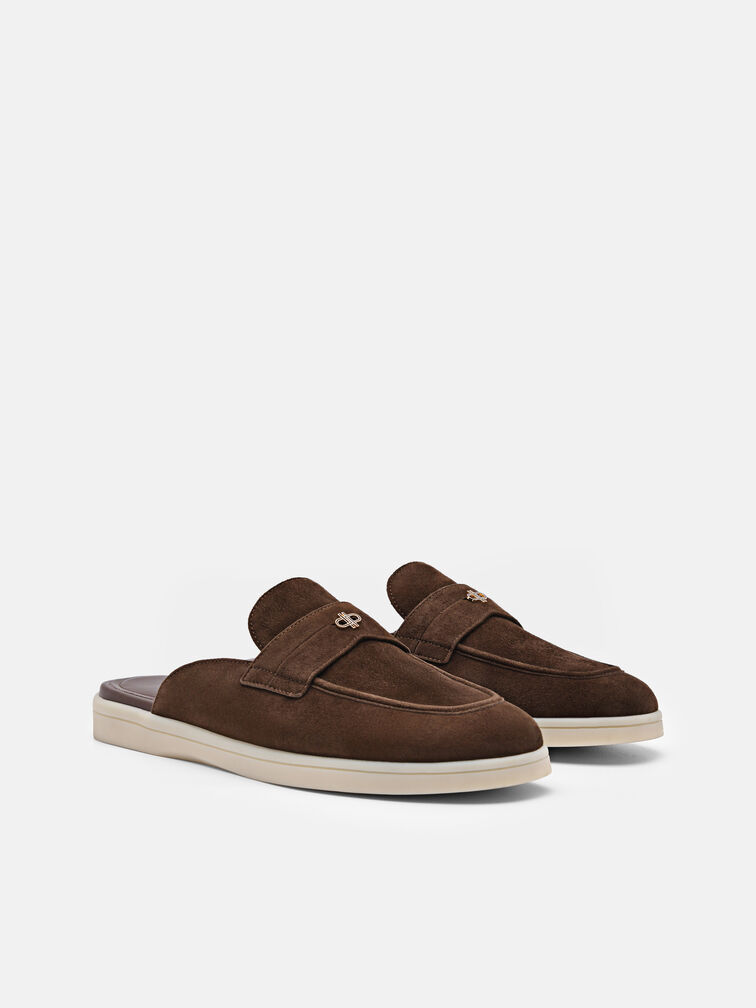 Suede Mules, Dark Brown