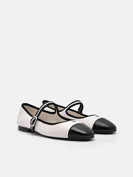 Alina Leather Ballerina Flats, Chalk
