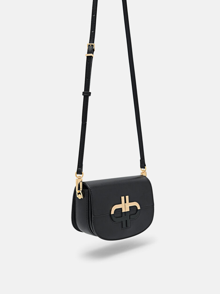 Leather Shoulder Bag, Black