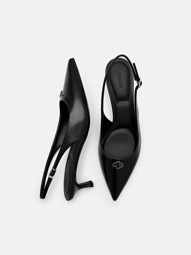 Leather Slingback Heel Pumps, Black