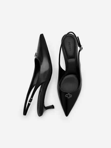 Leather Slingback Heel Pumps, Black