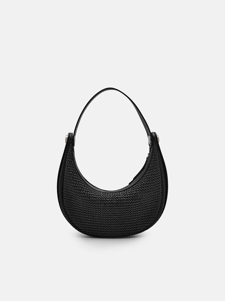 Raffia Shoulder Bag, Black