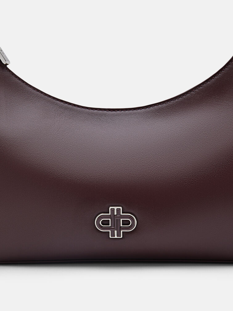 Leather Hobo Bag, Wine