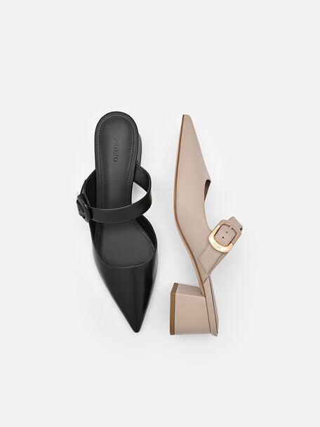 Bridget Leather Heel Mules, Black