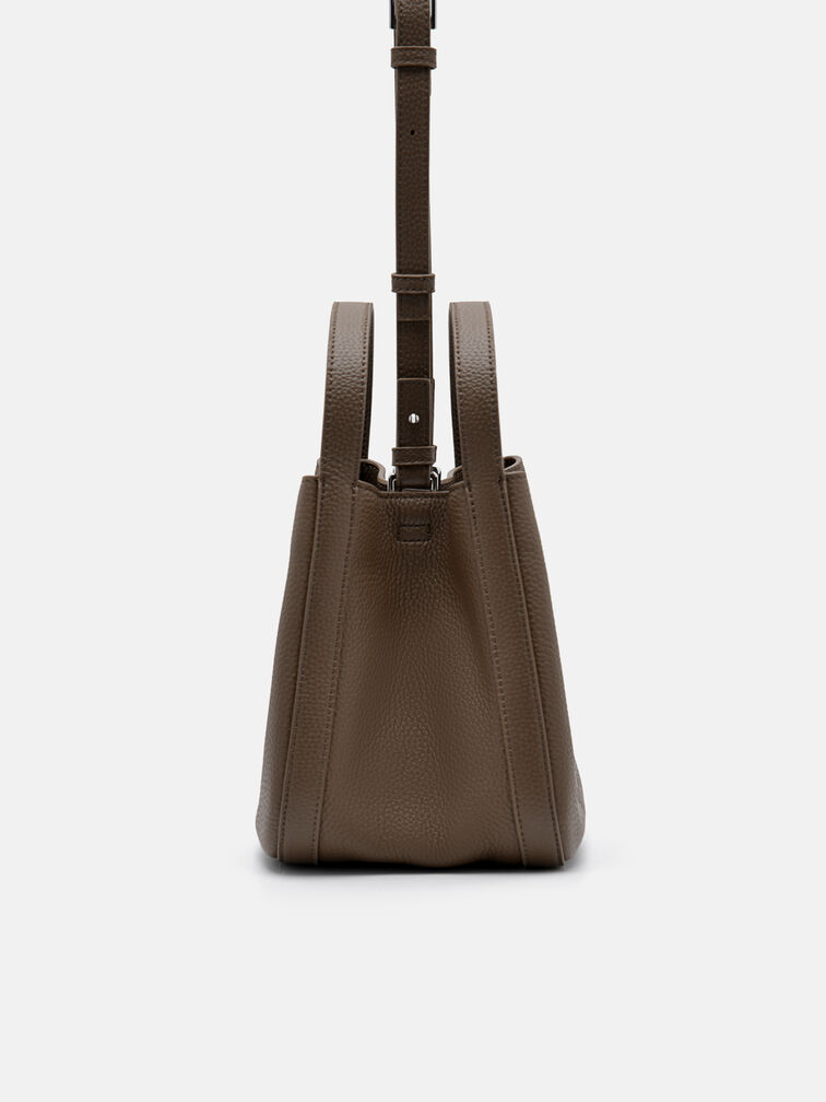 Dana Leather Bucket Bag, Dark Taupe