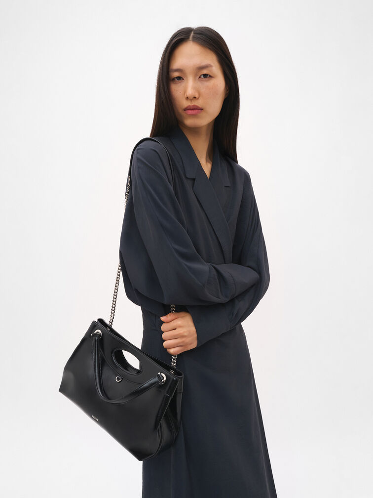Cassier Shoulder Bag, Black Wrinkled