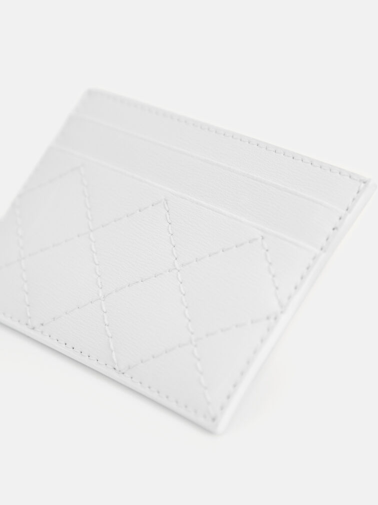 Cris-Cross Pattern Leather Cardholder, White