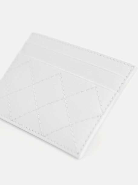 Cris-Cross Pattern Leather Cardholder, White