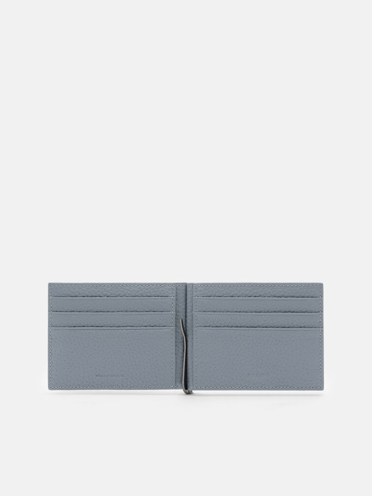 Tumbled Leather Card Holder with Money Clip, Slate Blue Tumble
