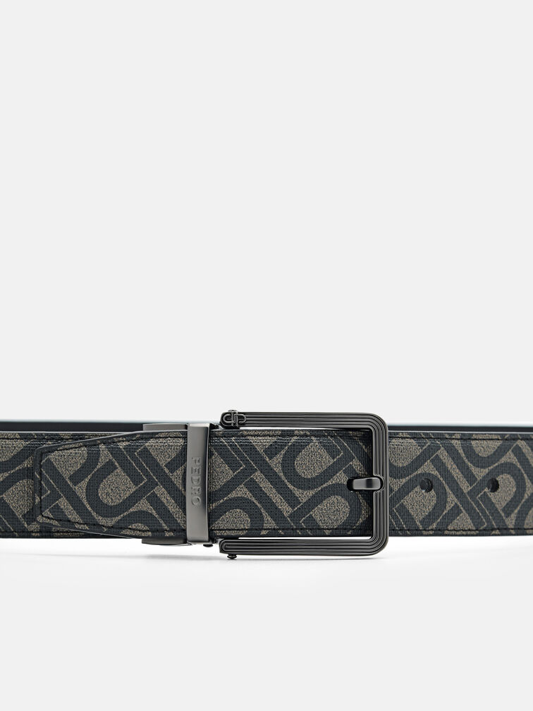 Leather Reversible Pin Belt, Black