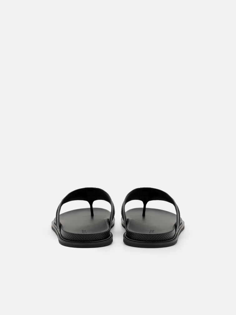 Woven Thong Sandals, Black Embossed