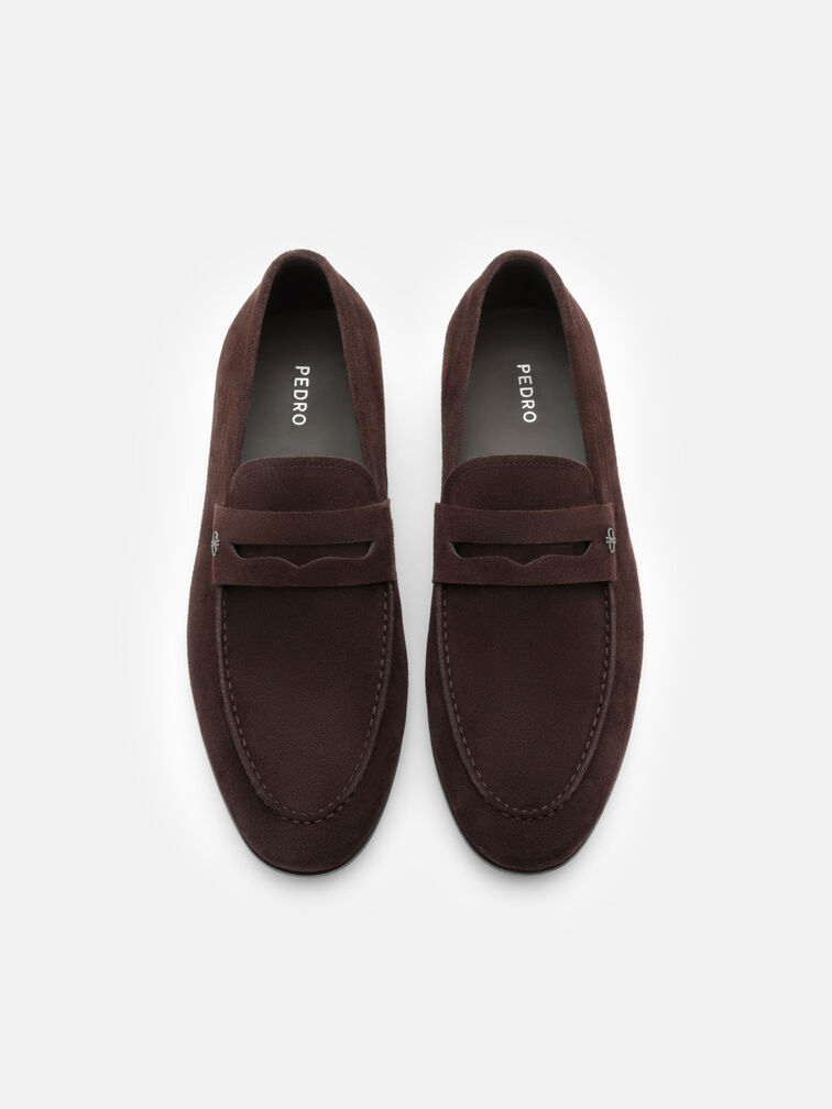 Suede Penny Loafers, Dark Brown