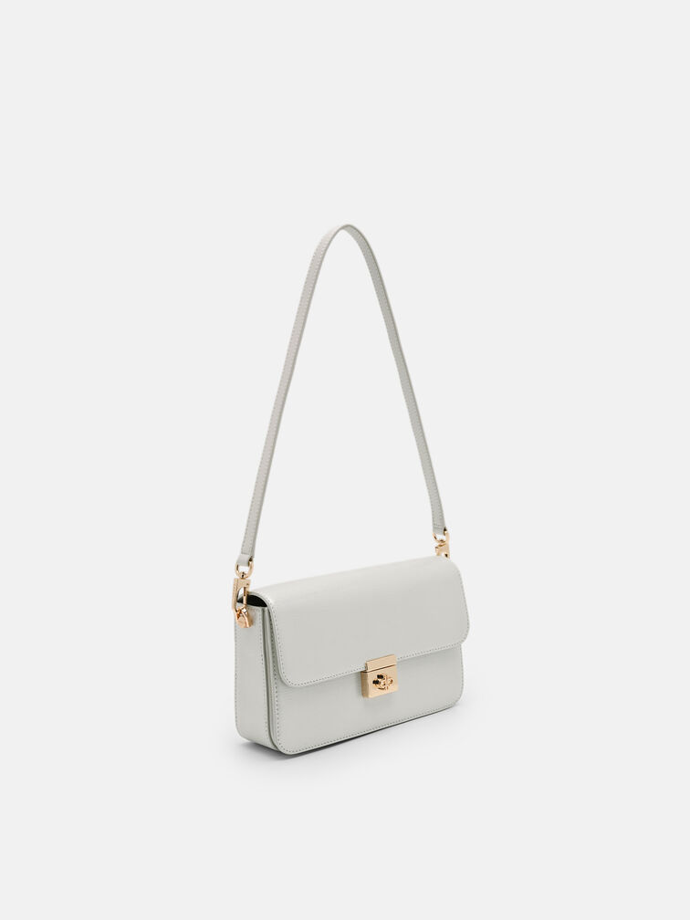 Cameo Leather Shoulder Bag, Silver