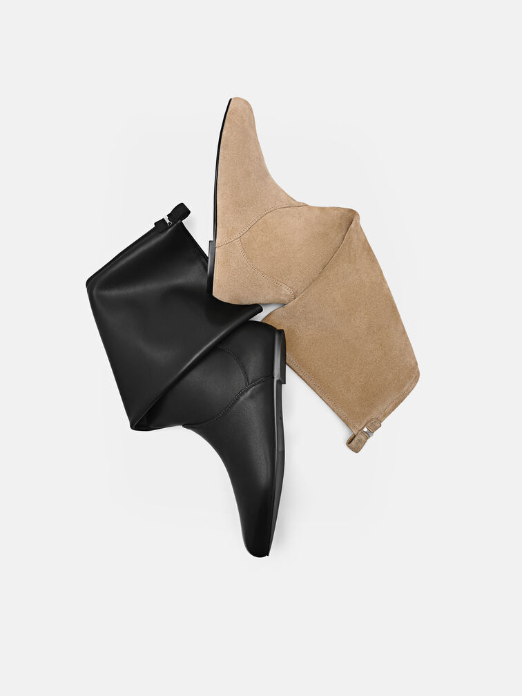 Demi Leather Knee Boots, Black