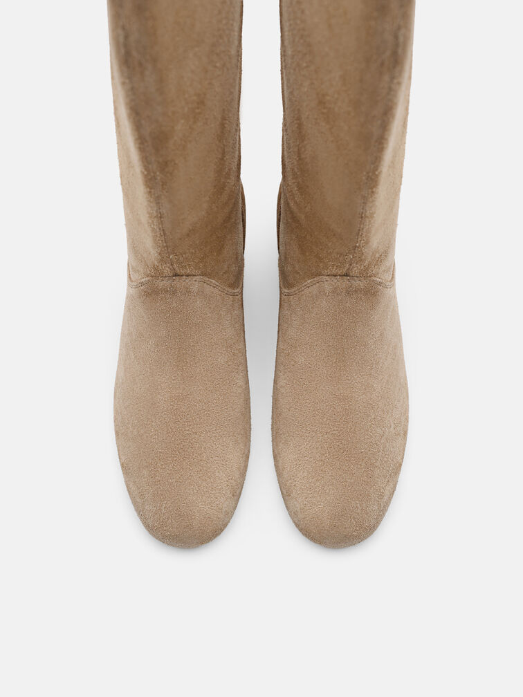 Demi Leather Knee Boots, Taupe