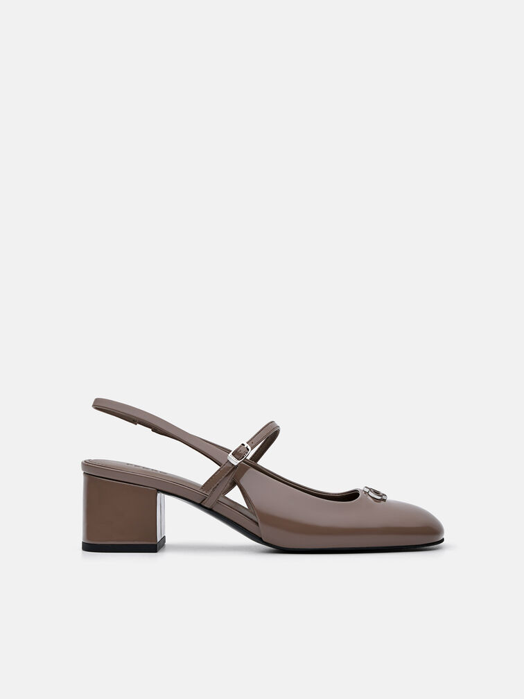 PEDRO Studio Patent Leather Slingback Pumps, Taupe
