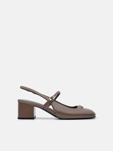 PEDRO Studio Patent Leather Slingback Pumps, Taupe