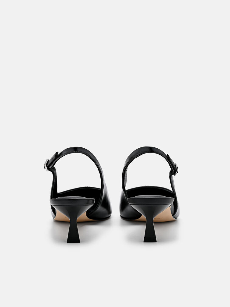 Leather Slingback Heel Pumps, Black