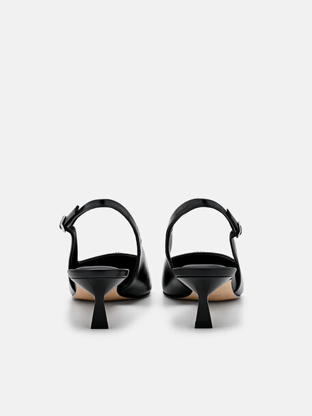 Leather Slingback Heel Pumps, Black