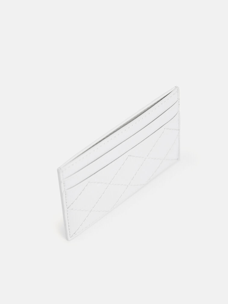 Cris-Cross Pattern Leather Cardholder, White