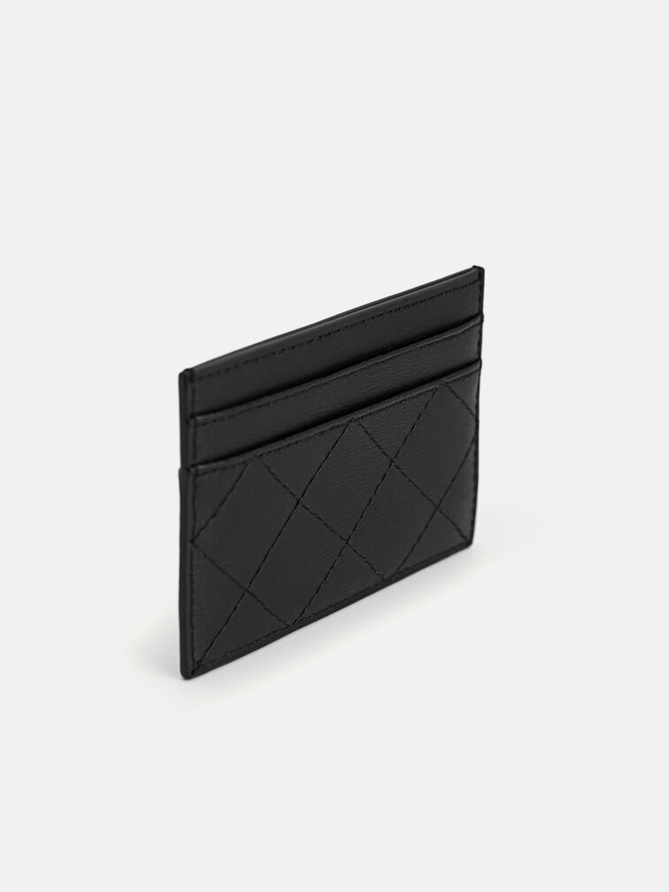 Cris-Cross Pattern Leather Cardholder, Black