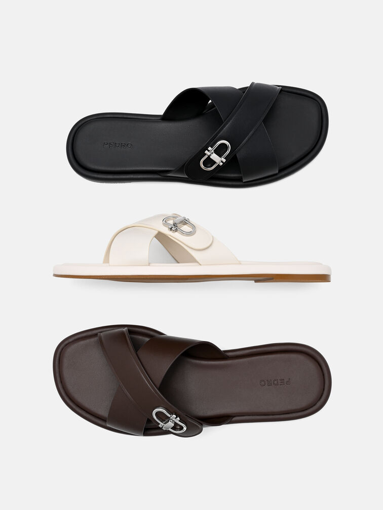 Sienna Leather Cross Sandals, Black
