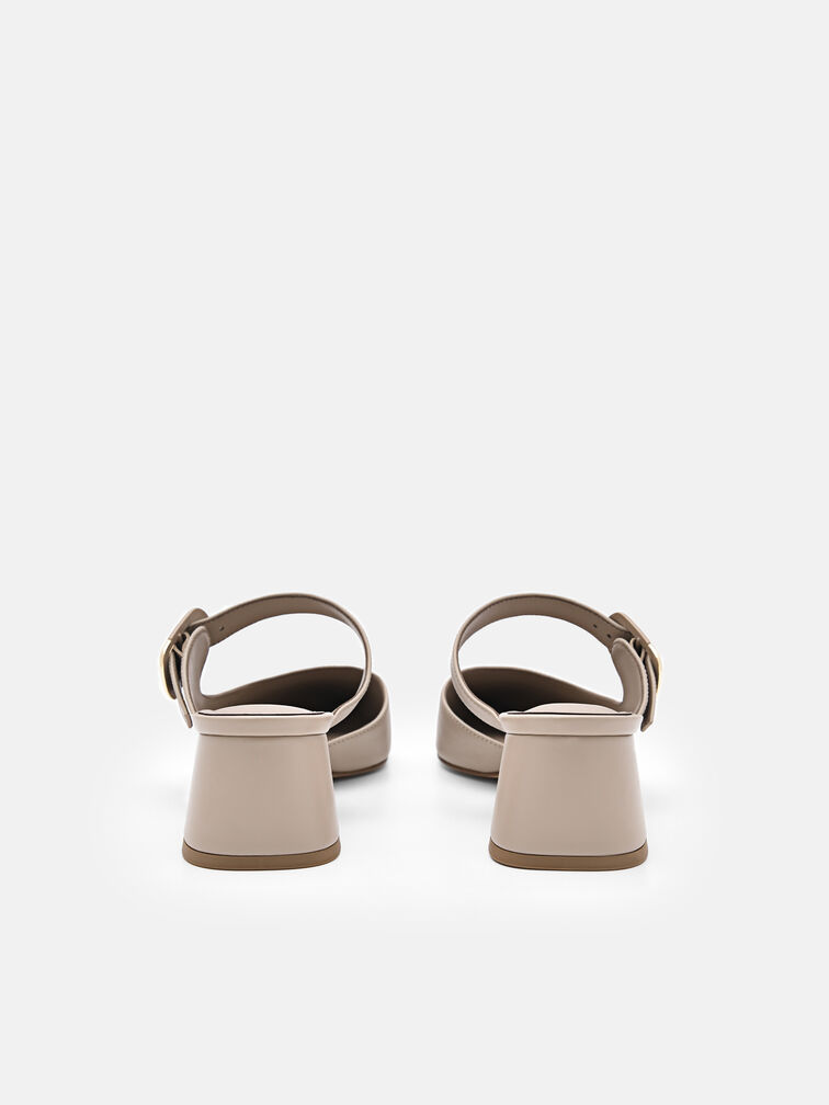 Bridget Leather Heel Mules, Taupe