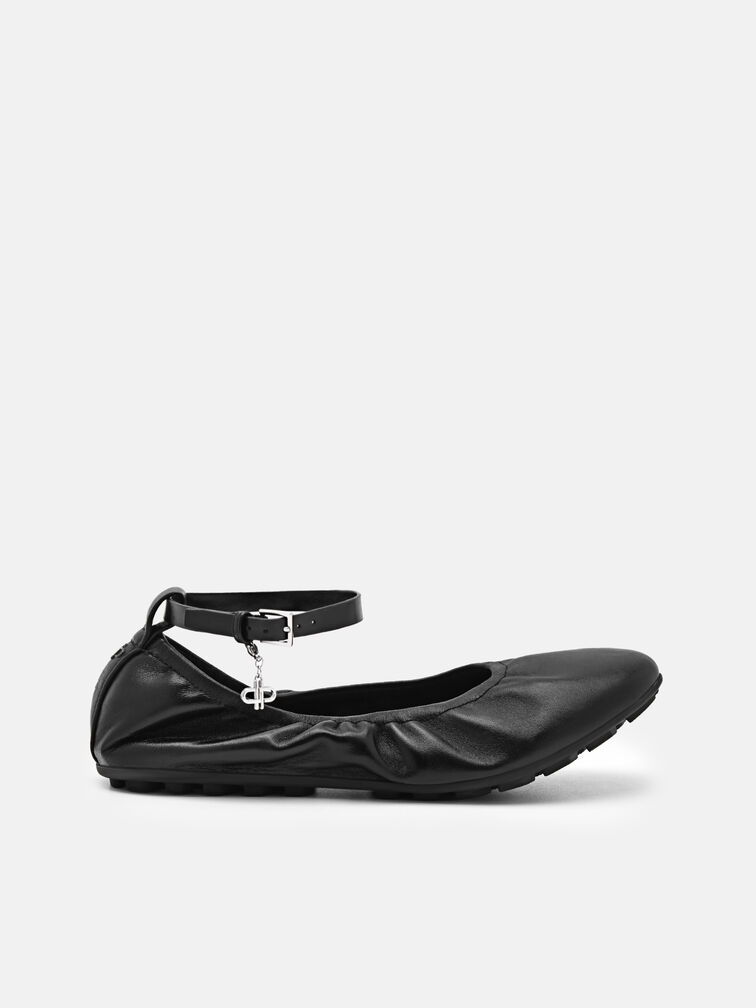 Eclipse Leather Ballerina Flats, Black